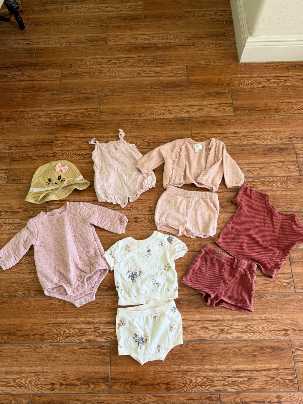 Carter's Pink and Mauve Girls' One-Piece Bodysuit Set with Floral Top